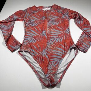 One Piece Long Sleeve Swimsuit With Half Zip Closure The Salt Life Tropic Palm